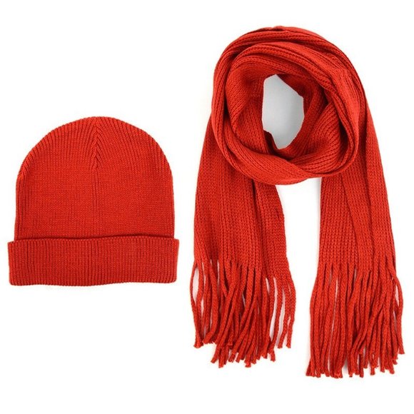 Red Matching Beanie Hat and Scarf Set OSFM - Picture 1 of 6